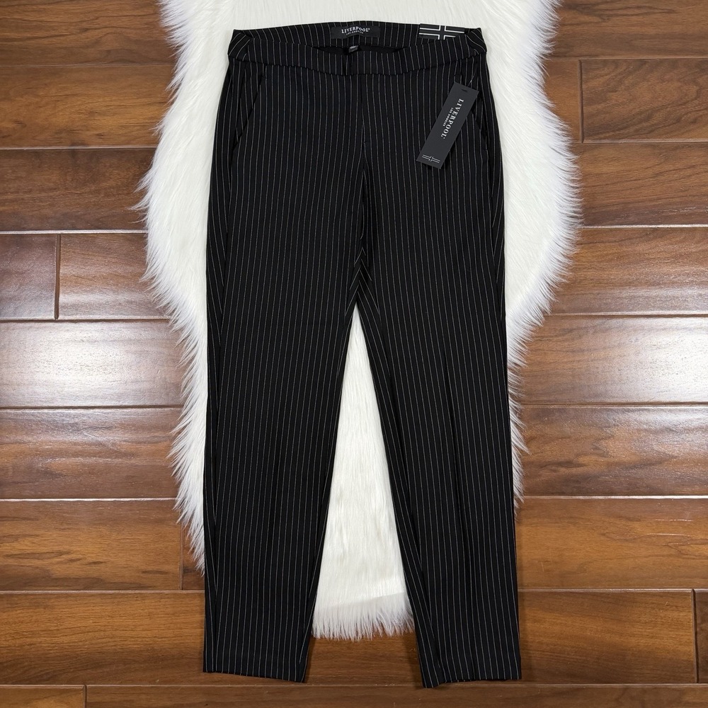 Liverpool Size 0 / 25 Black White Pinstripe Ponte Knit Trouser Ankle Pants